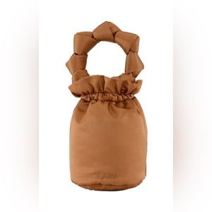 GANNI satin knot bucket braided handle bag chipmunk brown